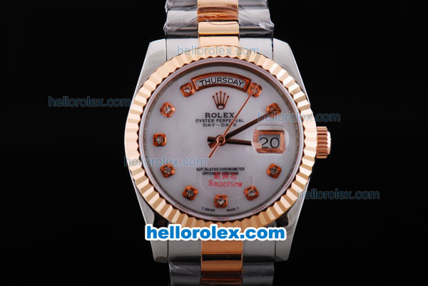 Rolex Day-Date Oyster Perpetual Automatic Rose Gold Bezel with White Dial and Diamond Marking-Big Calendar - Click Image to Close